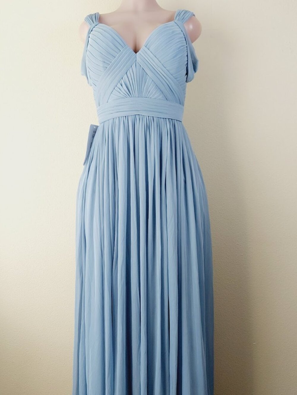 Azazie Women's Dusty Blue Calla Stretch-Mesh Long Maxi Bridesmaid Dress Size 10 - Picture 3 of 16